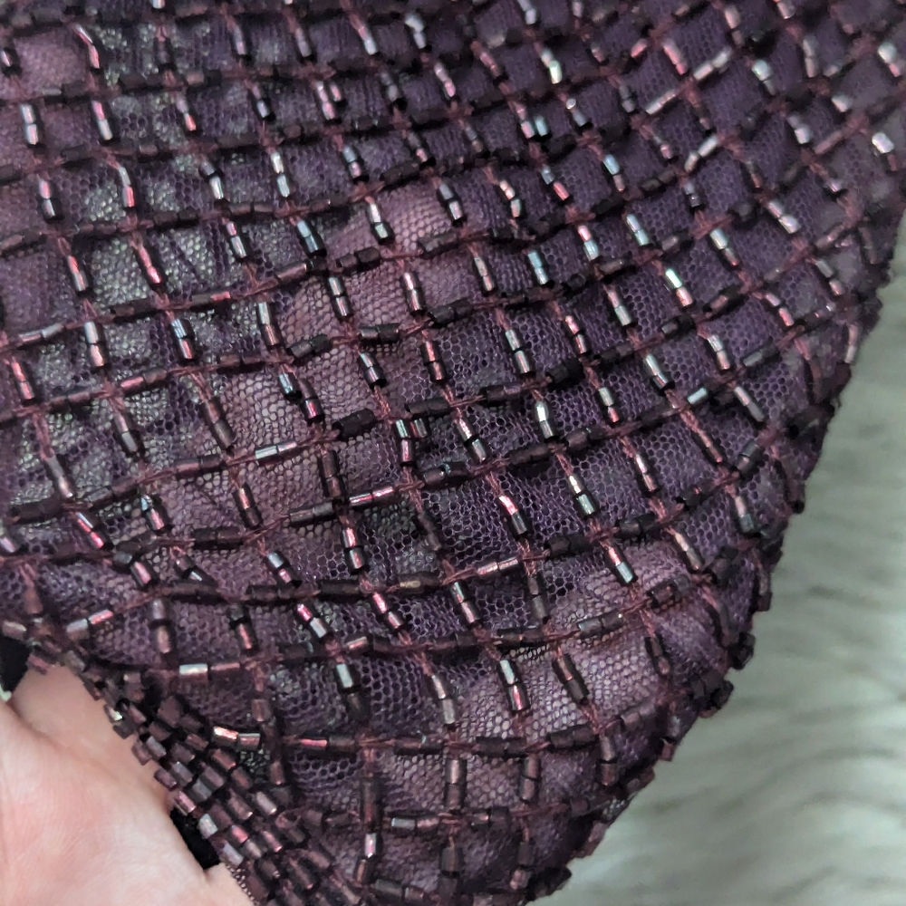 NWT Mac Duggal Long Sleeve Lattice Beaded Cocktail Dress in Aubergine 5530 - Picture 7 of 16